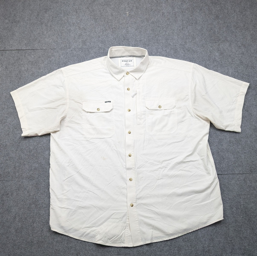 Poncho Button Up Shirt Mens XL White Magnetic Pocket Minimal Classic Outdoor